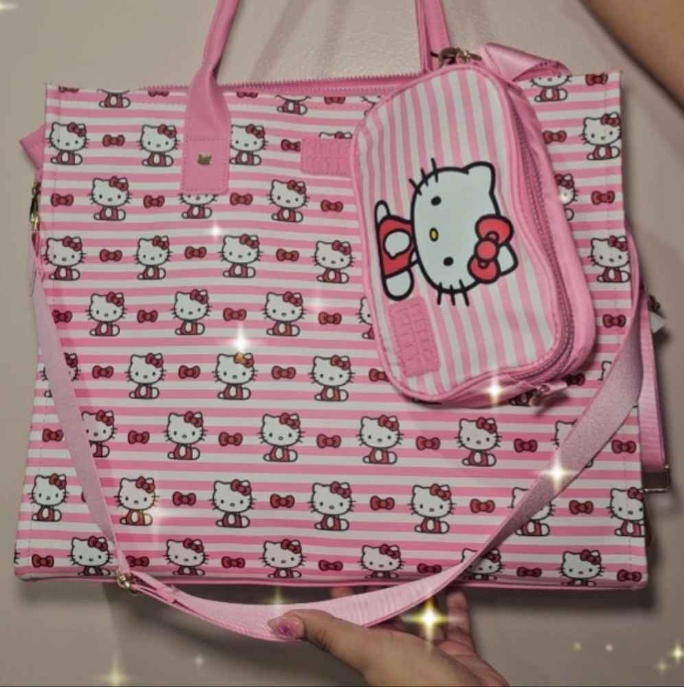 Hello Kitty Striped Pink Tote and Pouch Set